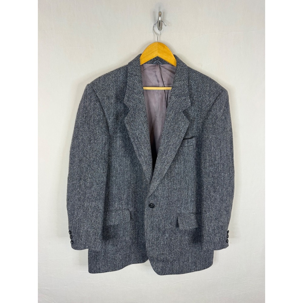 Harris Tweed Mens Grey Herringbone Wool Blazer Sport Coat Scotland Size 42